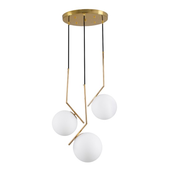 GLOBOSTAR® MONROE 00953 Μοντέρνο Κρεμαστό Φωτιστικό Οροφής με Ντουί 3 x E27 AC 220-240V IP20 - Χρυσό & Λευκό - Μ60 x Π60 x Υ50cm