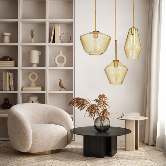 GLOBOSTAR® AMARIS 00870 Μοντέρνο Κρεμαστό Φωτιστικό Οροφής με Ντουί 1 x E27 AC 220-240V IP20 - Χρυσό & Μελί - Μ30 x Π30 x Y22cm