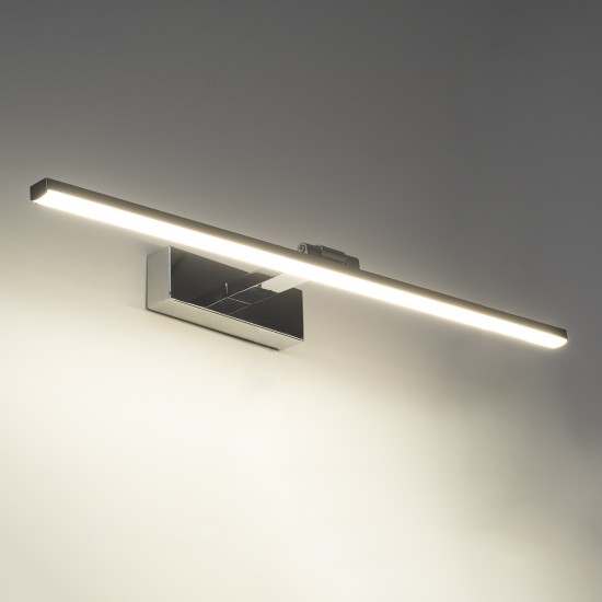GLOBOSTAR® ELLIS 60445 Μοντέρνο Φωτιστικό Τοίχου - Απλίκα Καθρέπτη Μπάνιου LED 12W 1400lm 120° AC 220-240V IP44 Φυσικό Λευκό 4500K - Lumileds SMD Chip & TÜV SÜD Driver - Νίκελ Χρώμιο - Μ60 x Π16 x Υ6cm - 3 Χρόνια Εγγύηση