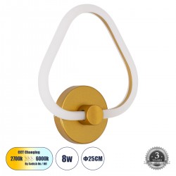 GLOBOSTAR® REGINA 61342 Μοντέρνο Φωτιστικό Τοίχου - Απλίκα LED 8W 960lm 360° AC 220-240V IP20 Ρυθμιζόμενο Λευκό CCT με On/Off 2700K/4500K/6000K - Lumileds SMD Chip - Χρυσό - Μ25 x Π7 x Υ28.5cm - 3 Χρόνια Εγγύηση GLOBOSTAR® REGINA 61342 Μοντέρνο Φωτιστικό Τοίχου - Απλίκα LED 8W 960lm 360° AC 220-240V IP20 Ρυθμιζόμενο Λευκό CCT με On/Off 2700K/4500K/6000K - Lumileds SMD Chip - Χρυσό - Μ25 x Π7 x Υ28.5cm - 3 Χρόνια Εγγύηση