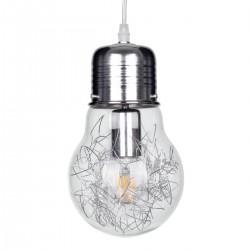 GLOBOSTAR® LAMP 01676 Μοντέρνο Κρεμαστό Φωτιστικό Οροφής με Ντουί 1 x E27 AC 220-240V IP20 - Ασημί & Διάφανο - Μ15 x Π15 x Υ27cm GLOBOSTAR® LAMP 01676 Μοντέρνο Κρεμαστό Φωτιστικό Οροφής με Ντουί 1 x E27 AC 220-240V IP20 - Ασημί & Διάφανο - Μ15 x Π15 x Υ27cm