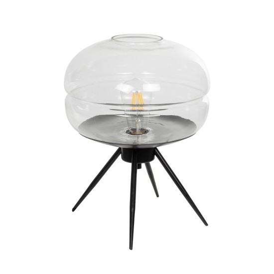 GLOBOSTAR® JAVAN 999-0036 Μοντέρνο Επιτραπέζιο Φωτιστικό Πορτατίφ με Ντουί 1 x E27 AC 220-240V IP20 - Διάφανο & Μαύρο - Μ30 x Π30 x Υ40cm