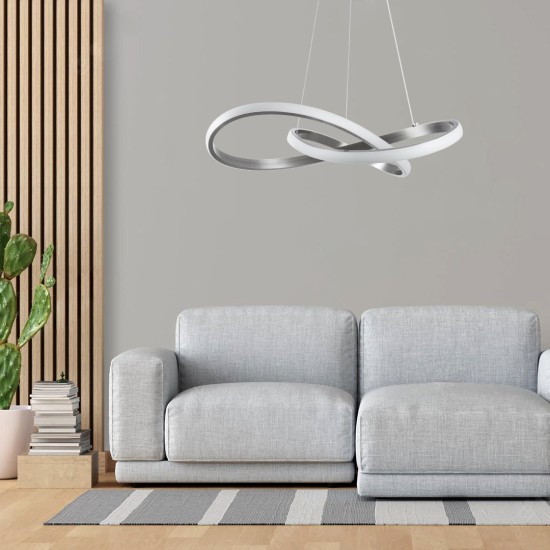 GLOBOSTAR® DEXTER 60498 Μοντέρνο Κρεμαστό Φωτιστικό Οροφής LED 72W 8064lm 300° AC 220-240V IP20 Ρυθμιζόμενο Λευκό CCT με Χειριστήριο από 2700K έως 6000K Dimmable - Lumileds SMD Chip - Νίκελ Βούρτσας - Μ56 x Π56 x Υ14cm - 3 Χρόνια Εγγύηση