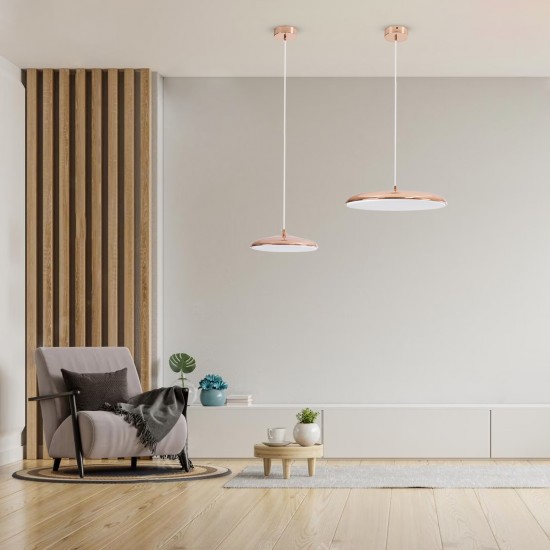 GLOBOSTAR® BARON 61253 Μοντέρνο Κρεμαστό Φωτιστικό Οροφής LED 12W 1440lm 120° AC 220-240V IP20 Ρυθμιζόμενο Λευκό CCT με On/Off 2700K/4500K/6000K - Lumileds SMD Chip - Ροζ Χρυσό - Μ25 x Π25 x Υ8cm - 3 Χρόνια Εγγύηση
