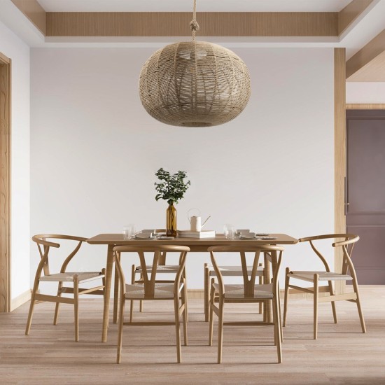 GLOBOSTAR® MANDALA 00732 Boho Κρεμαστό Φωτιστικό Οροφής με Ντουί 1 x E27 AC 220-240V IP20 - Μπεζ - Μ80 x Π80 x Υ60cm