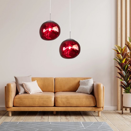 GLOBOSTAR® DIXAR 00763 Μοντέρνο Κρεμαστό Φωτιστικό Οροφής με Ντουί 1 x E27 AC 220-240V IP20 - Κόκκινο & Ασημί - Μ36 x Π36 x Υ45cm