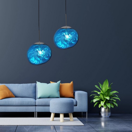 GLOBOSTAR® DIXAR 01467 Μοντέρνο Κρεμαστό Φωτιστικό Οροφής με Ντουί 1 x E27 AC 220-240V IP20 - Μπλε & Ασημί - Μ36 x Π36 x Υ45cm