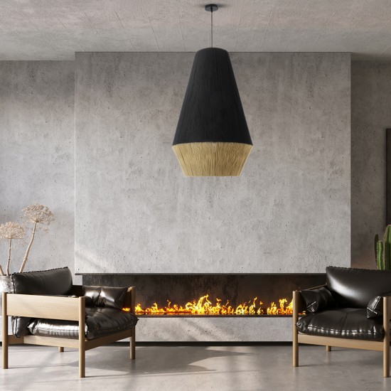 GLOBOSTAR® SALERNO 02080 Boho Κρεμαστό Φωτιστικό Οροφής με Ντουί 1 x E27 AC 220-240V IP20 - Μαύρο & Μπεζ - Μ50 x Π50 x Υ80cm