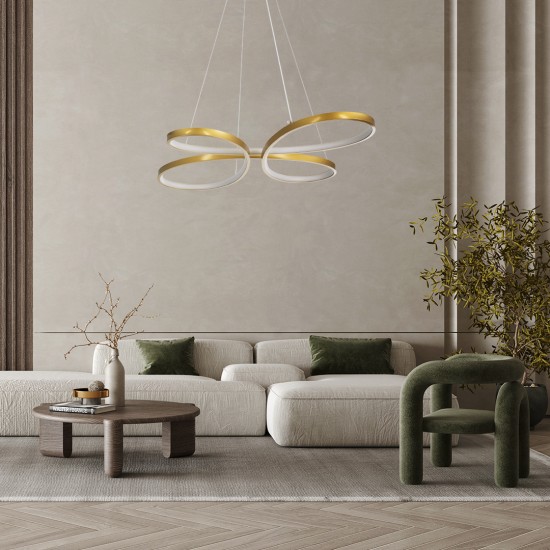GLOBOSTAR® BUTTERFLY 61393 Μοντέρνο Κρεμαστό Φωτιστικό Οροφής LED 75W 7500lm 300° AC 220-240V IP20 Ρυθμιζόμενο Λευκό CCT με Χειριστήριο από 2700K έως 6000K Dimmable - Lumileds SMD Chip - Χρυσό Βούρτσας - Μ70 x Π55 x Υ4cm - 3 Χρόνια Εγγύηση GLOBOSTAR® BUTTERFLY 61393 Μοντέρνο Κρεμαστό Φωτιστικό Οροφής LED 75W 7500lm 300° AC 220-240V IP20 Ρυθμιζόμενο Λευκό CCT με Χειριστήριο από 2700K έως 6000K Dimmable - Lumileds SMD Chip - Χρυσό Βούρτσας - Μ70 x Π55 x Υ4cm - 3 Χρόνια Εγγύηση