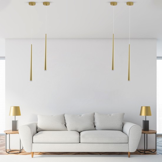 GLOBOSTAR® TEARS 61310 Μοντέρνο Κρεμαστό Φωτιστικό Οροφής LED 3W 330lm 180° AC 220-240V IP20 Ρυθμιζόμενο Λευκό CCT με On/Off 2700K/4500K/6000K - Lumileds SMD Chip - Χρυσό Βούρτσας - Μ3.2 x Π3.2 x Υ51.5cm - 3 Χρόνια Εγγύηση