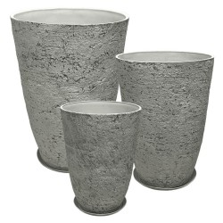 STONE POLYRESIN ΚΑΣΠΩ ΜΕ ΠΙΑΤΟ ΣΕΤ/6 ΓΚΡΙ ΦΘΑΡΜΕΝΟΣ ΒΡΑΧΟΣ - L:Φ51x71, M:Φ43x60, S:Φ35.5x49.5cm