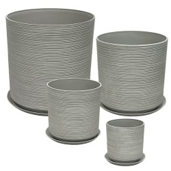 STONE POLYRESIN ΚΑΣΠΩ ΜΕ ΠΙΑΤΟ ΣΕΤ/8 ΓΚΡΙ ΠΑΛΙΟ ΠΗΛΙΝΟ - L:Φ43x43.5, M:Φ35x35, S:Φ28x28, XS:Φ21x21.8cm