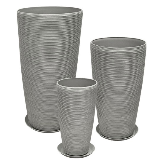 STONE POLYRESIN ΚΑΣΠΩ ΜΕ ΠΙΑΤΟ ΣΕΤ/6 ΓΚΡΙ - L:Φ40x75.5, M:Φ32x58, S:Φ23x42cm
