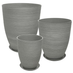 STONE POLYRESIN ΚΑΣΠΩ ΜΕ ΠΙΑΤΟ ΣΕΤ/6 ΓΚΡΙ  - L:Φ43x52.5, M:Φ35x42.5, S:Φ28x34.5cm