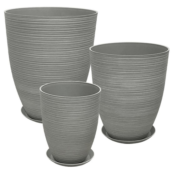 STONE POLYRESIN ΚΑΣΠΩ ΜΕ ΠΙΑΤΟ ΣΕΤ/6 ΓΚΡΙ  - L:Φ43x52.5, M:Φ35x42.5, S:Φ28x34.5cm