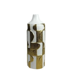ΚΕΡΑΜΙΚΟ ΒΑΖΟ ΛΕΥΚΟ/ΧΡΥΣΟ ΑΝΑΓΛΥΦΑ ΓΕΩΜΕΤΡΙΚΑ ΣΧΗΜΑΤΑ ΜΕΣΑΙΟ - 37.6cm 1/9ΚΙΒ