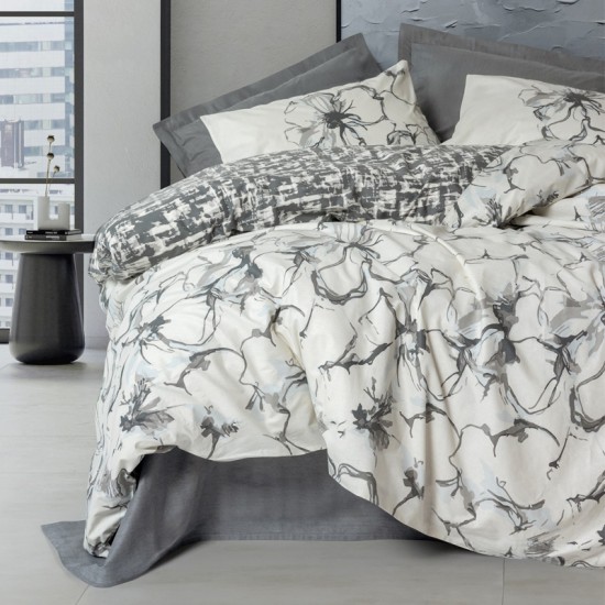 Σετ παπλωματοθήκη Hilaris Cotton Box 4 τμχ Διπλή (200x220) χρώμα ανθρακί