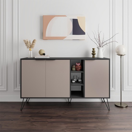 Μπουφές Clara Megapap χρώμα ανθρακί - ανοιχτή μόκα 142x35,6x83εκ.