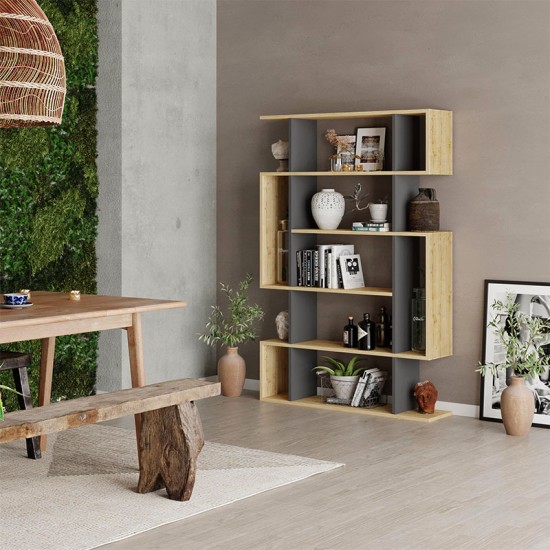 Βιβλιοθήκη Mito Megapap χρώμα sapphire oak - ανθρακί 108x25x161εκ. Βιβλιοθήκη Mito Megapap χρώμα sapphire oak - ανθρακί 108x25x161εκ.