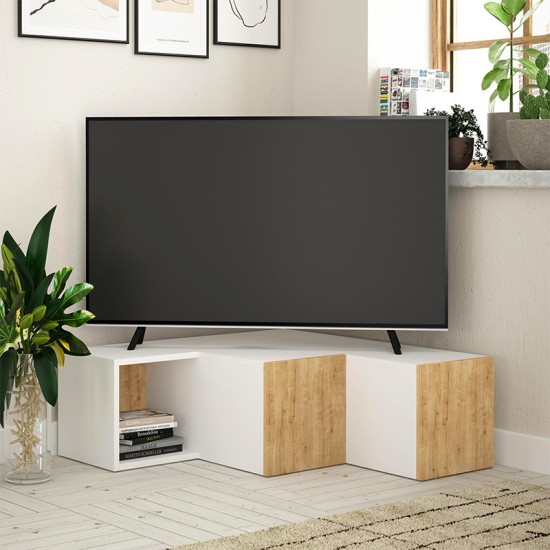 Έπιπλο τηλεόρασης γωνιακό Compact Megapap χρώμα λευκό - sapphire oak 94,2x90,6x31,4εκ. Έπιπλο τηλεόρασης γωνιακό Compact Megapap χρώμα λευκό - sapphire oak 94,2x90,6x31,4εκ.