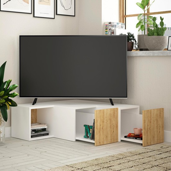 Έπιπλο τηλεόρασης γωνιακό Compact Megapap χρώμα λευκό - sapphire oak 94,2x90,6x31,4εκ. Έπιπλο τηλεόρασης γωνιακό Compact Megapap χρώμα λευκό - sapphire oak 94,2x90,6x31,4εκ.