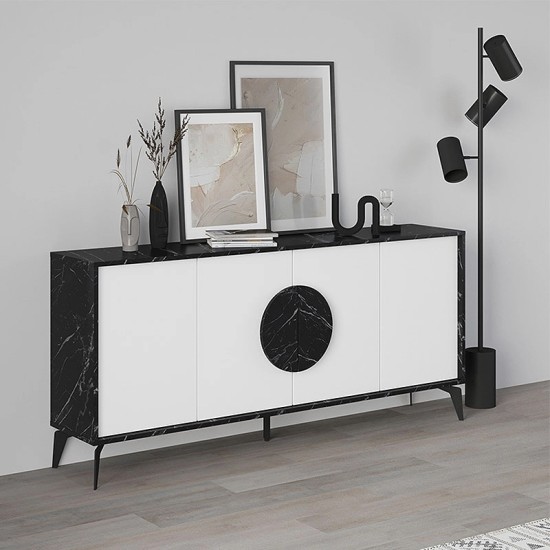 Μπουφές Gora Megapap χρώμα μαύρο εφέ μαρμάρου - λευκό 180x35,6x82εκ.