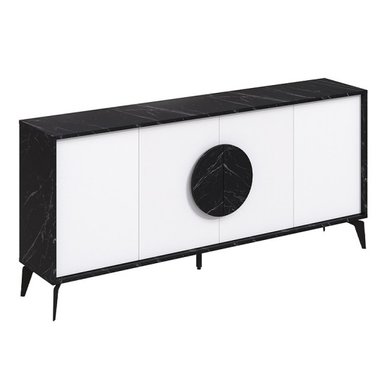 Μπουφές Gora Megapap χρώμα μαύρο εφέ μαρμάρου - λευκό 180x35,6x82εκ.
