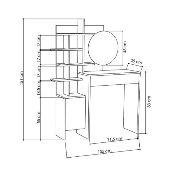 Τουαλέτα με καθρέπτη Mup Megapap χρώμα λευκό - sapphire oak 105x35x151εκ. Τουαλέτα με καθρέπτη Mup Megapap χρώμα λευκό - sapphire oak 105x35x151εκ.