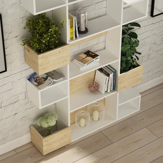 Βιβλιοθήκη Niho Megapap χρώμα λευκό - sapphire oak 120x25,3x171εκ. Βιβλιοθήκη Niho Megapap χρώμα λευκό - sapphire oak 120x25,3x171εκ.