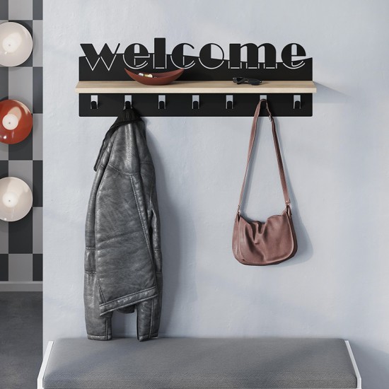 Κρεμάστρα τοίχου Welcome Megapap χρώμα μαύρο - sapphire oak 86x15,2x29εκ.