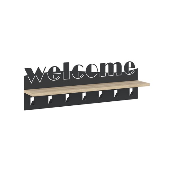 Κρεμάστρα τοίχου Welcome Megapap χρώμα μαύρο - sapphire oak 86x15,2x29εκ.