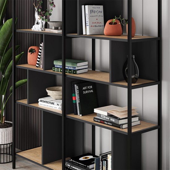 Βιβλιοθήκη Maxi Megapap χρώμα sapphire oak - silky black 144x35x175εκ. Βιβλιοθήκη Maxi Megapap χρώμα sapphire oak - silky black 144x35x175εκ.