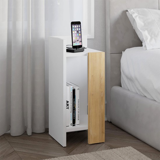 Κομοδίνο Elos Megapap αριστερό χρώμα λευκό - saphhire oak 30x31,7x55εκ.