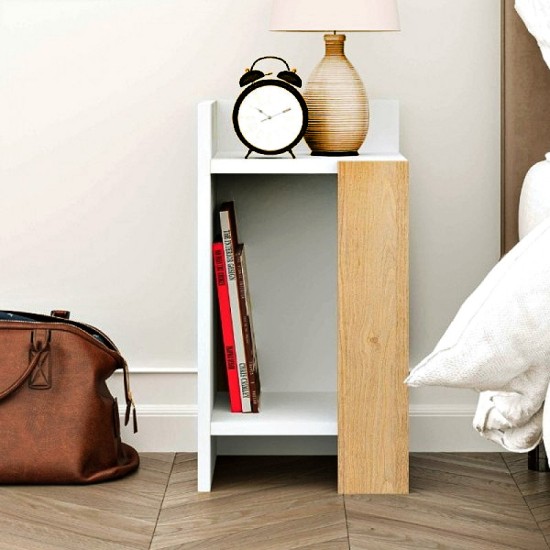 Κομοδίνο Elos Megapap αριστερό χρώμα λευκό - saphhire oak 30x31,7x55εκ.