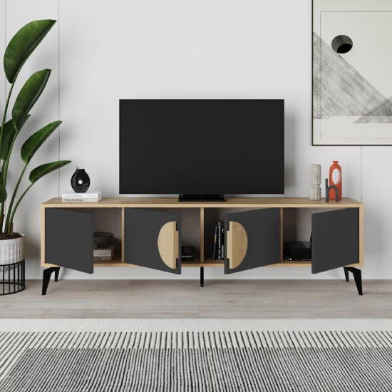 Έπιπλο τηλεόρασης Gora Megapap χρώμα sapphire oak - silky black 180x35,6x51εκ. Έπιπλο τηλεόρασης Gora Megapap χρώμα sapphire oak - silky black 180x35,6x51εκ.
