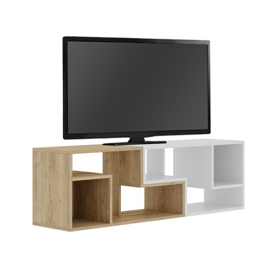 Έπιπλο τηλεόρασης Glis Megapap πολυμορφικό χρώμα sapphire oak - λευκό 145x35x44,8εκ.