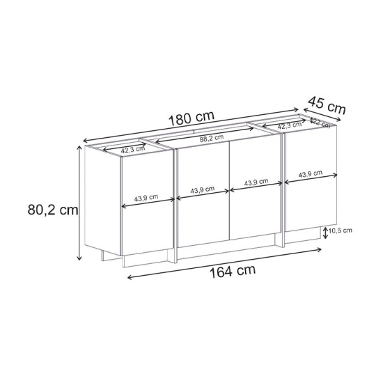 Μπουφές Dorma Megapap χρώμα travertine 180x45x80,2εκ. Μπουφές Dorma Megapap χρώμα travertine 180x45x80,2εκ.
