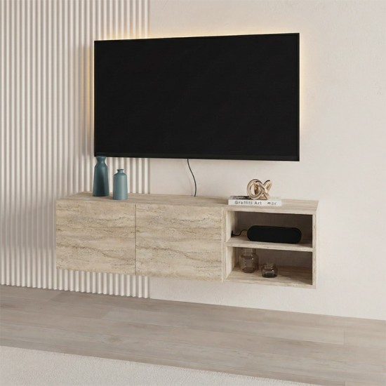 Έπιπλο τηλεόρασης επιτοίχιο Conrad Megapap χρώμα travertine 140x35x38εκ. Έπιπλο τηλεόρασης επιτοίχιο Conrad Megapap χρώμα travertine 140x35x38εκ.