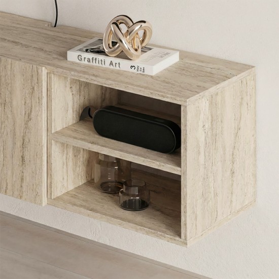 Έπιπλο τηλεόρασης επιτοίχιο Conrad Megapap χρώμα travertine 140x35x38εκ. Έπιπλο τηλεόρασης επιτοίχιο Conrad Megapap χρώμα travertine 140x35x38εκ.