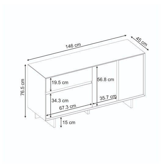 Μπουφές Capri Megapap χρώμα sapphire oak 146x45x76,5εκ. Μπουφές Capri Megapap χρώμα sapphire oak 146x45x76,5εκ.