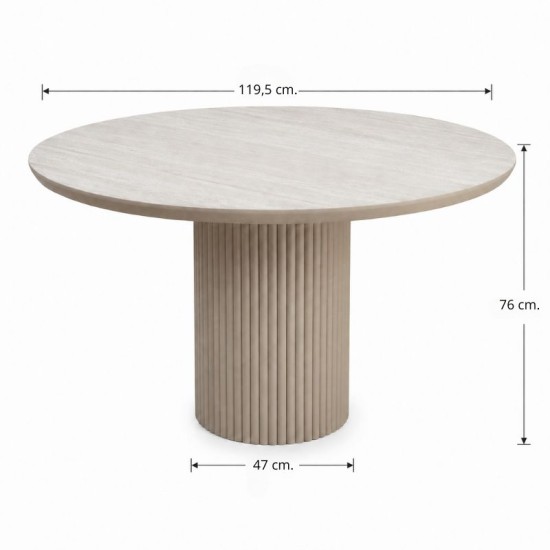 Τραπέζι Hazar Megapap Mdf χρώμα travertine - sandstone Ø119,5x76εκ.