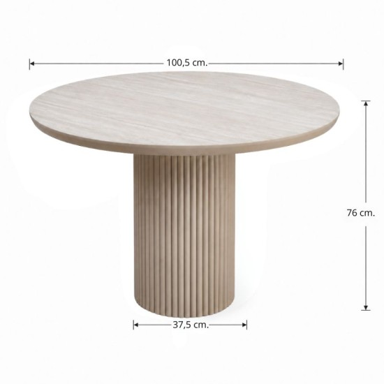 Τραπέζι Hazar Megapap Mdf χρώμα travertine - sandstone Ø100,5x76εκ. Τραπέζι Hazar Megapap Mdf χρώμα travertine - sandstone Ø100,5x76εκ.