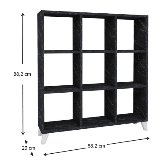 Βιβλιοθήκη Saul Megapap χρώμα μαύρο εφέ μαρμάρου 88,2x20x88,2εκ.