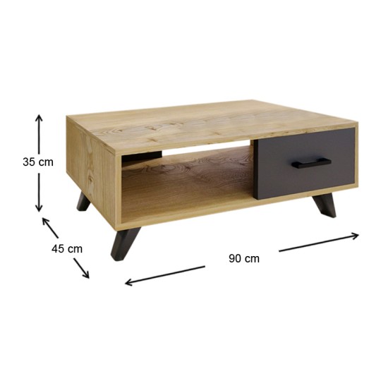 Τραπεζάκι σαλονιού Gilbert Megapap χρώμα sapphire oak - ανθρακί 90x45x35εκ.