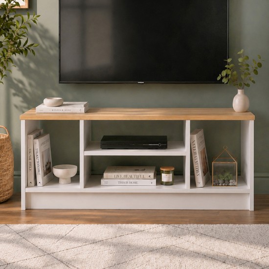 Έπιπλο τηλεόρασης Bahama Megapap χρώμα λευκό - sapphire oak 120x35x46,5εκ. Έπιπλο τηλεόρασης Bahama Megapap χρώμα λευκό - sapphire oak 120x35x46,5εκ.