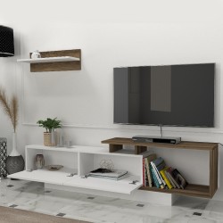 Έπιπλο τηλεόρασης Novara Megapap χρώμα λευκό - καρυδί 180x29,6x45εκ. Έπιπλο τηλεόρασης Novara Megapap χρώμα λευκό - καρυδί 180x29,6x45εκ.
