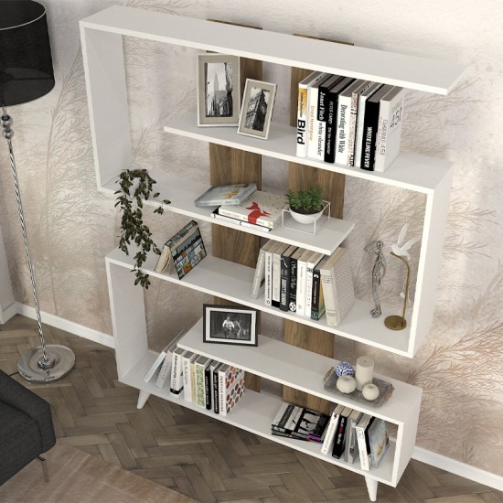 Βιβλιοθήκη Rain Megapap χρώμα λευκό - καρυδί 120x19,5x162εκ. Βιβλιοθήκη Rain Megapap χρώμα λευκό - καρυδί 120x19,5x162εκ.