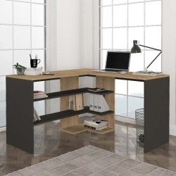 Γραφείο εργασίας Stylo Megapap χρώμα sapphire oak -  ανθρακί 120x120x73,8εκ.