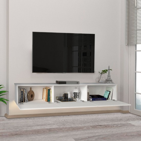 Έπιπλο τηλεόρασης επιτοίχιο Damla Megapap με LED χρώμα λευκό 180x29,5x29,5εκ. Έπιπλο τηλεόρασης επιτοίχιο Damla Megapap με LED χρώμα λευκό 180x29,5x29,5εκ.