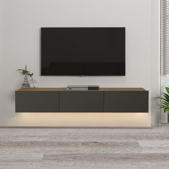 Έπιπλο τηλεόρασης επιτοίχιο Damla Megapap με LED χρώμα sapphire oak - ανθρακί 180x29,5x29,5εκ. Έπιπλο τηλεόρασης επιτοίχιο Damla Megapap με LED χρώμα sapphire oak - ανθρακί 180x29,5x29,5εκ.